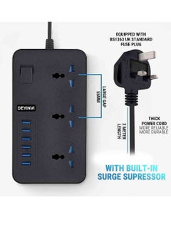 ELTRAZONE Universal 3 Gang Extension Lead Power Strip with USB Wall Plug Adapter and Surge Protector  - Image 1