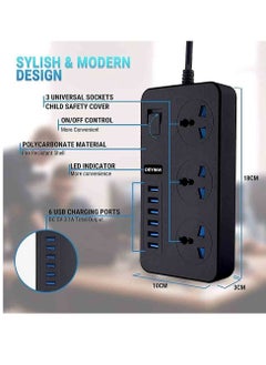 ELTRAZONE Universal 3 Gang Extension Lead Power Strip with USB Wall Plug Adapter and Surge Protector  - Image 4