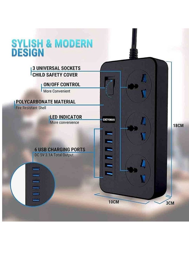 ELTRAZONE Universal 3 Gang Extension Lead Power Strip with USB Wall Plug Adapter and Surge Protector  - Image 4