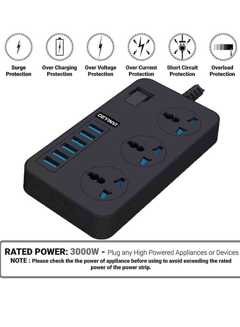 ELTRAZONE Universal 3 Gang Extension Lead Power Strip with USB Wall Plug Adapter and Surge Protector  - Image 5