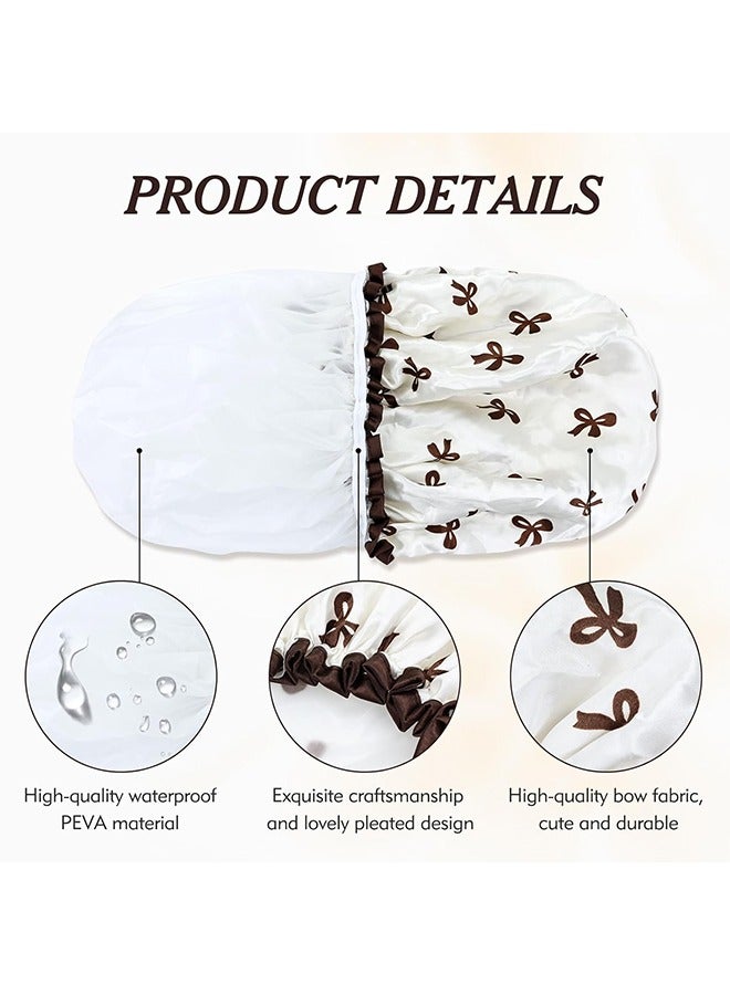 اتش واي 4 قطع قبعات دش مزدوجة مقاومة للماء ، قبعة استحمام مرنة قابلة لإعادة الاستخدام مطبوعة قبعة دش قبعة حمام قبعة تجميل صالون سبا دش كاب للنساء الفتيات - Image 2