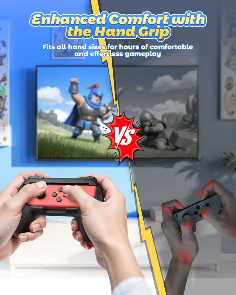 FYOUNG Hand Grips for Switch and Switch OLED Model Controllers, Grip for Switch for Joy Con - Black(2 Packs) - Image 5