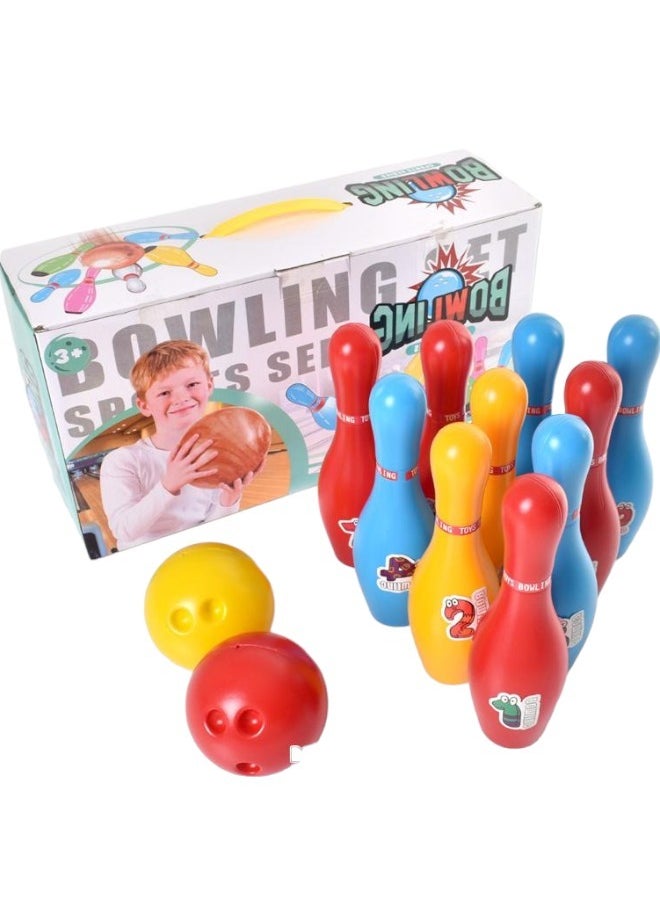 Toy Box - Plastic Bowling Game Set For Kids With 10 Pin 2 Balls Game Sports Toys Gift For Baby Boys & Girls Size S Pin Size 19 cm - Image 1