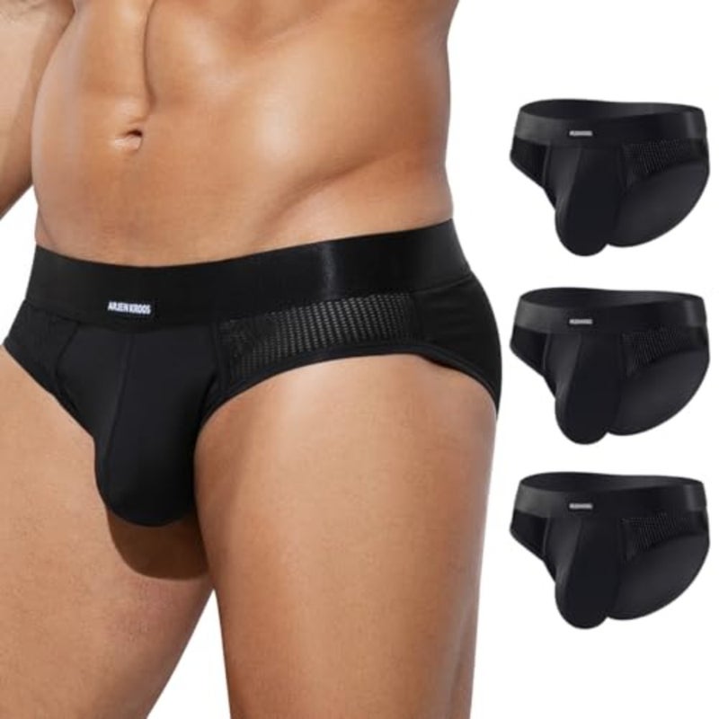 Arjen Kroos Men's Briefs 3 Pack Ice Silk Mesh Breathable Underwear Low Rise Underwear for Daily and Light Sports - Image 1