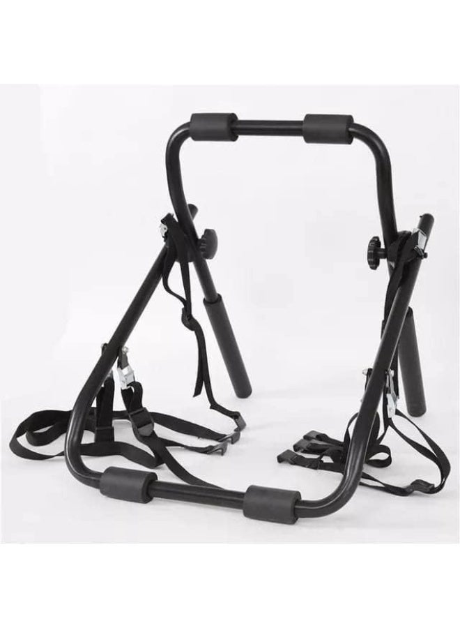 Foldable car bike rack for carrying two bikes with strap fasteners and car protection pads - Image 4