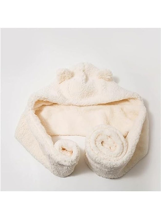 وشاح قبعة بيني للنساء كاواي على شكل دب على شكل أذن 2 في 1، شيربا لطيف ودافئ في الشتاء، قبعة محبوكة يابانية سميكة من الصوف الناعم - Image 2