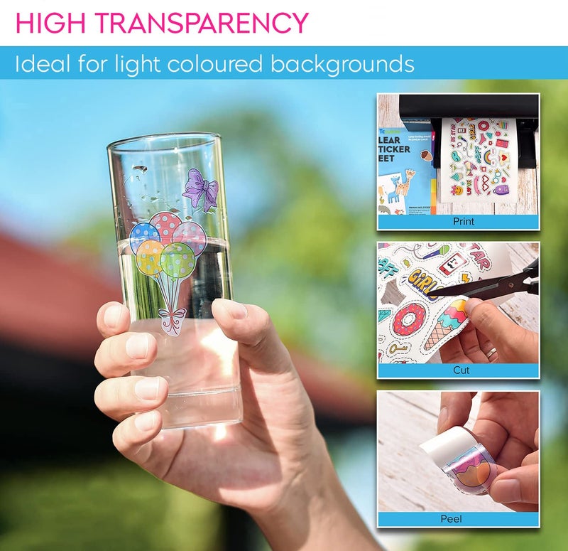 TeQuiero 25 Transparent Sticker Paper Clear Sheets for Inkjet Printer A4 Size Self Adhesive Label Sheet for PVC Stickers for Clear Labels (Inkjet Printer) - 25 Sheets - Image 2