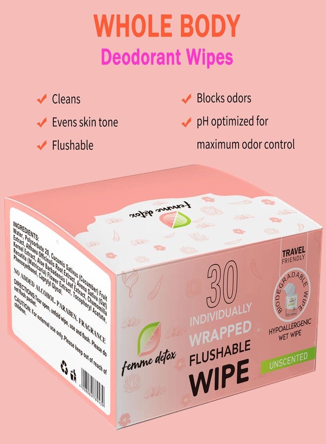 USTAR 30 Count Flushable Feminine Wipes pH-Balanced & Unscented for Sensitive Skin | Individually Wrapped, Septic-Safe, Aloe-Infused | Travel & Home Use - Image 2
