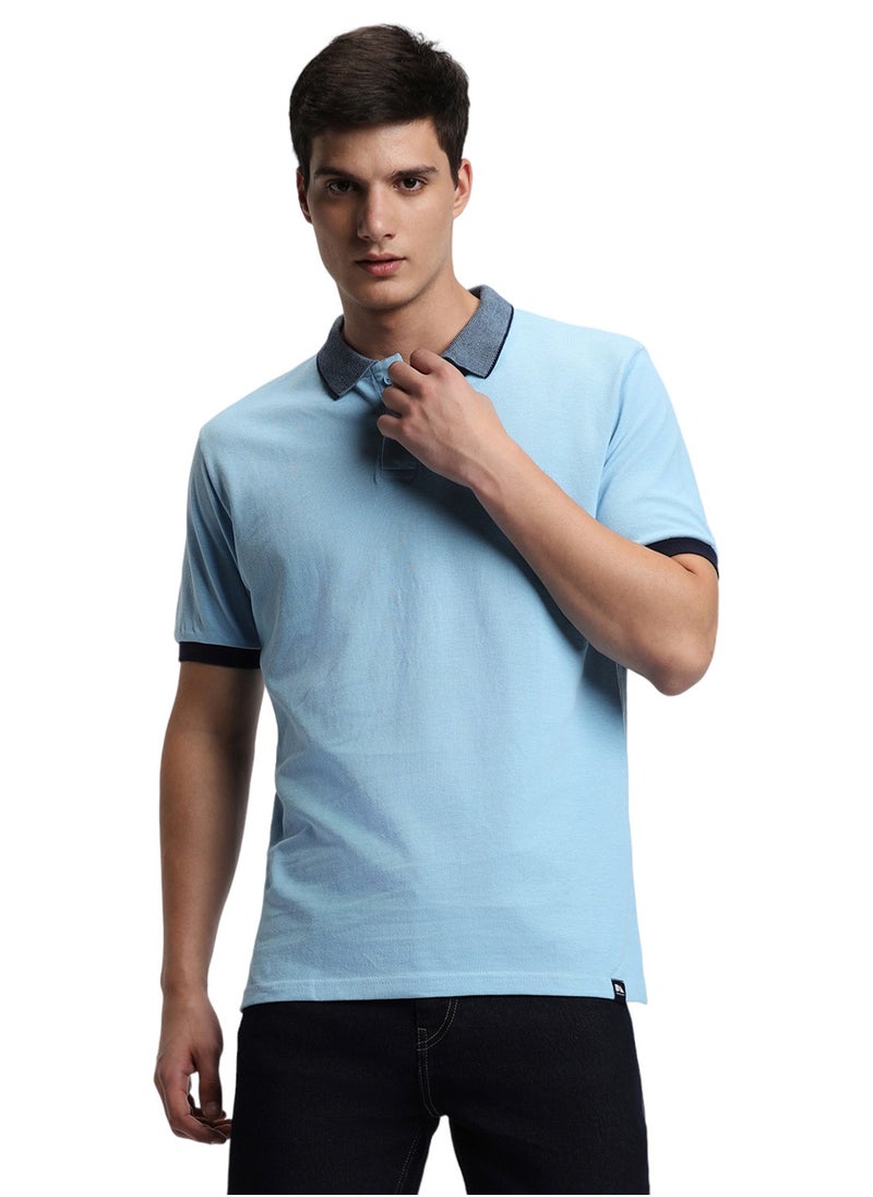 Dennis Lingo Light Blue Half-Sleeves T-Shirt for Men, Slim Fit  - Image 1