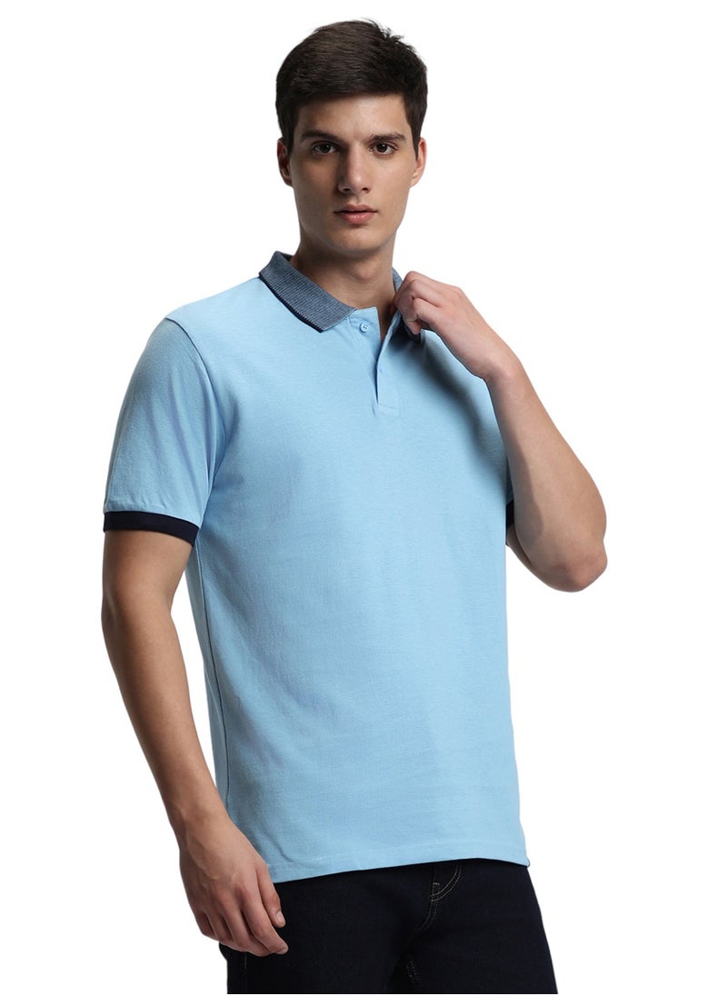 Dennis Lingo Light Blue Half-Sleeves T-Shirt for Men, Slim Fit  - Image 2