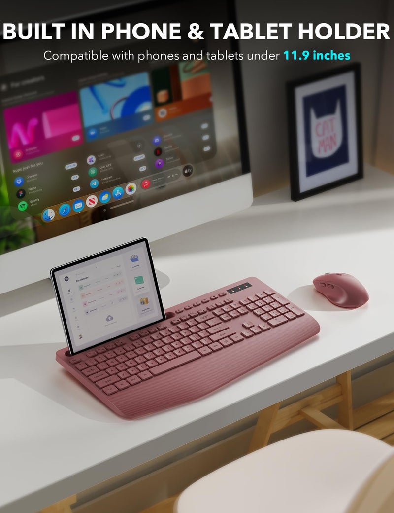 Trueque Wireless Keyboard and Mouse Combo - Full-Sized Ergonomic Keyboard with Wrist Rest, Phone Holder, Sleep Mode, Silent 2.4GHz Cordless Keyboard Mouse Combo for Computer, Laptop, PC, Mac, Windows -Trueque - Image 3