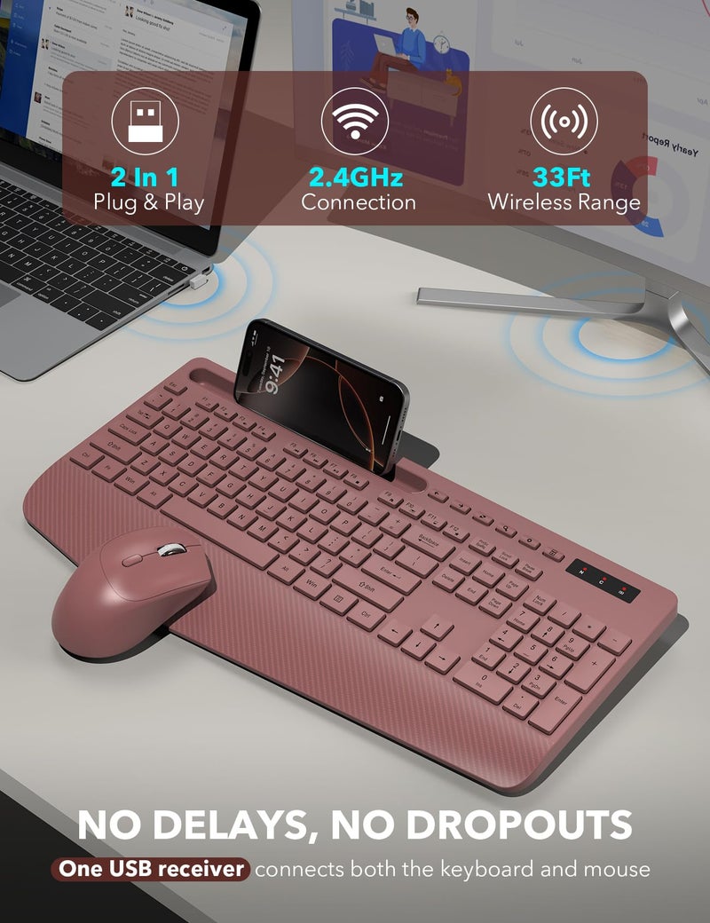 Trueque Wireless Keyboard and Mouse Combo - Full-Sized Ergonomic Keyboard with Wrist Rest, Phone Holder, Sleep Mode, Silent 2.4GHz Cordless Keyboard Mouse Combo for Computer, Laptop, PC, Mac, Windows -Trueque - Image 4