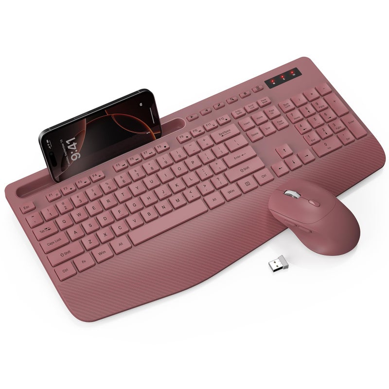 Trueque Wireless Keyboard and Mouse Combo - Full-Sized Ergonomic Keyboard with Wrist Rest, Phone Holder, Sleep Mode, Silent 2.4GHz Cordless Keyboard Mouse Combo for Computer, Laptop, PC, Mac, Windows -Trueque - Image 1