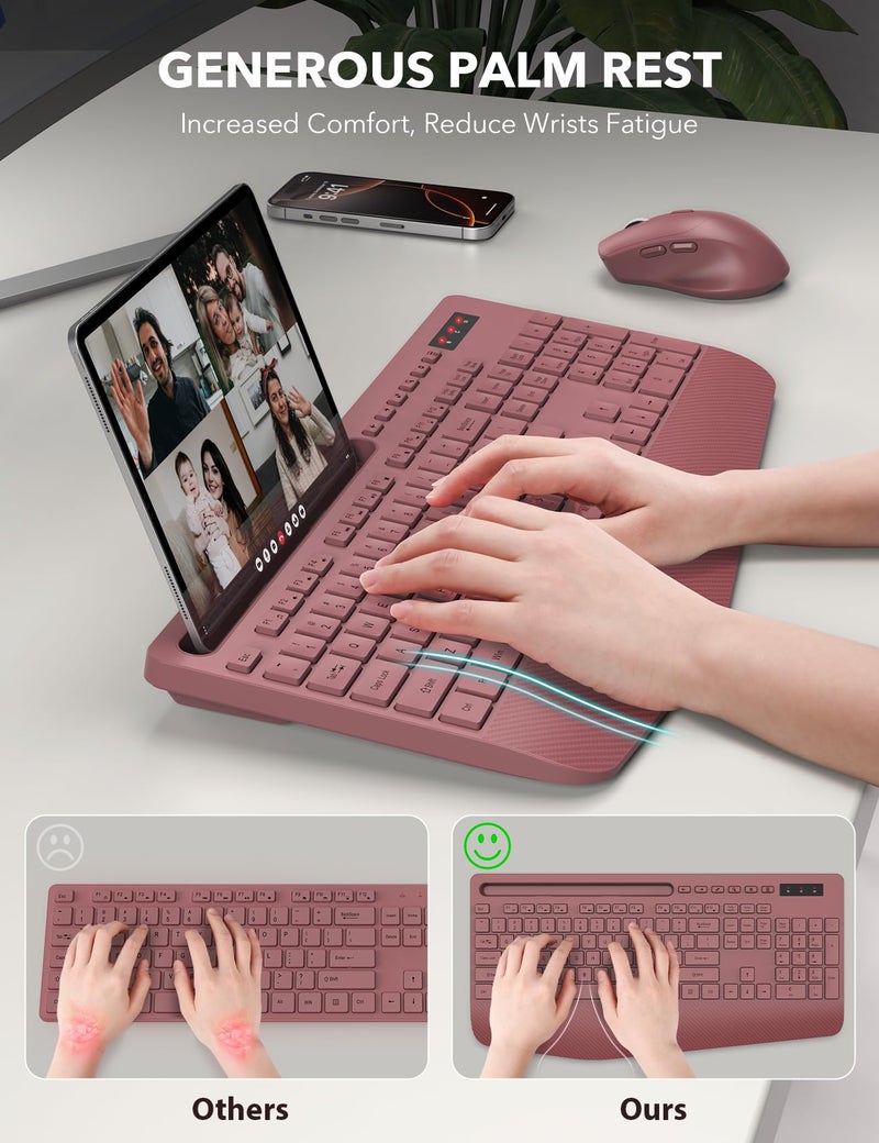 Trueque Wireless Keyboard and Mouse Combo - Full-Sized Ergonomic Keyboard with Wrist Rest, Phone Holder, Sleep Mode, Silent 2.4GHz Cordless Keyboard Mouse Combo for Computer, Laptop, PC, Mac, Windows -Trueque - Image 2