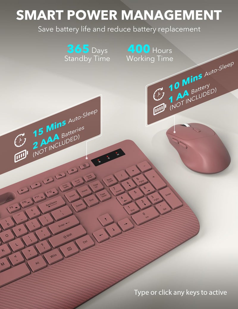 Trueque Wireless Keyboard and Mouse Combo - Full-Sized Ergonomic Keyboard with Wrist Rest, Phone Holder, Sleep Mode, Silent 2.4GHz Cordless Keyboard Mouse Combo for Computer, Laptop, PC, Mac, Windows -Trueque - Image 5