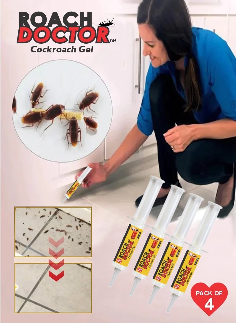 Roach Doctor Best Roach Killer Gel - Long-Lasting Cockroach Bait for Indoor & Outdoor Use Pack Of 4