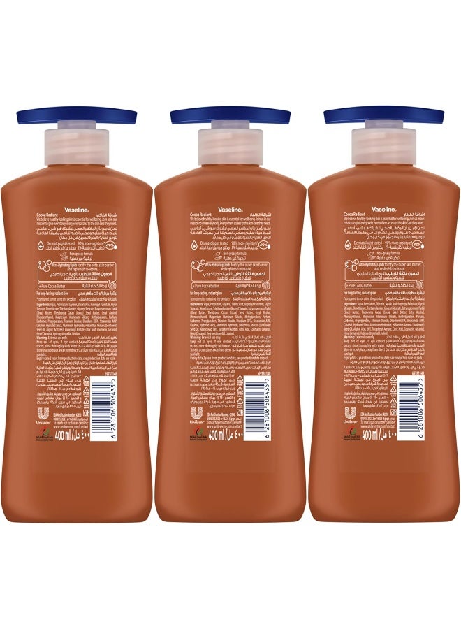 Vaseline لوشن الجسم من فازلين للعناية المكثفة للبشرة الجافة إلى الجافة جداً، كاكاو مشع، سريع الامتصاص، ترطيب لمدة 72 ساعة، 3 × 400 مل - Image 2