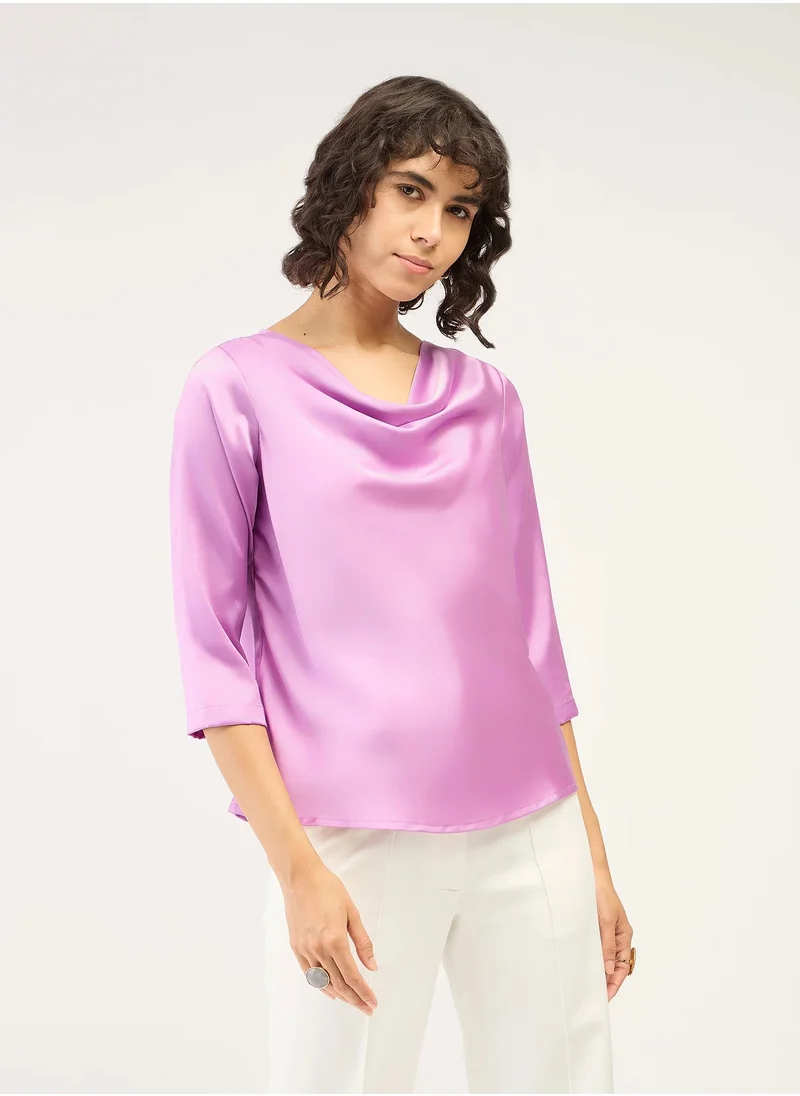سولت اتاير Women's Cowl Neckline Top with 3/4th Length Sleeves & Straight Silhouette | Elegant, Comfortable Design for Effortless Style