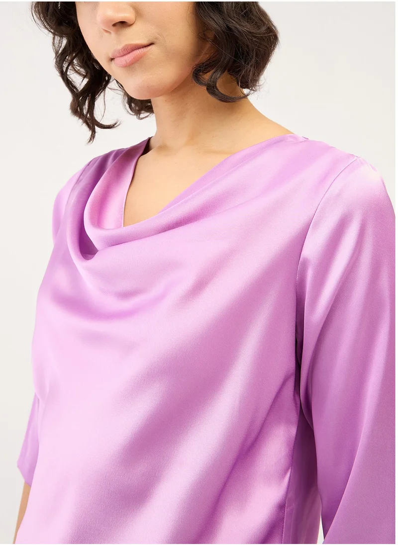 سولت اتاير Women's Cowl Neckline Top with 3/4th Length Sleeves & Straight Silhouette | Elegant, Comfortable Design for Effortless Style