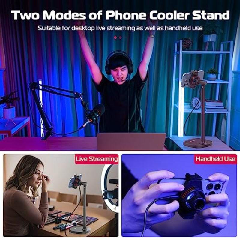 SK-06 Cell Phone Stand with Phone Cooler, Desktop Phone Live Streaming Solution with Phone Cooling Fan, Height Adjustable Phone Cooler Stand Compatible with All Mobile Phones, iPhone and Android - Image 5