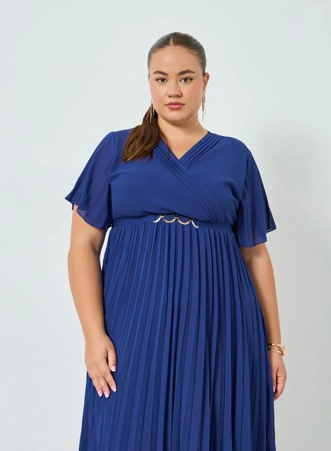ستايلي فستان ميدي مقاس كبير بأكمام قصيرة وحافة واسعة