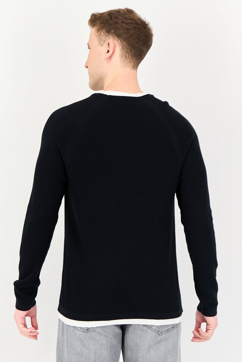 Celio Men Crew Neck Long Sleeves Textured Sweaters, Black - Image 3