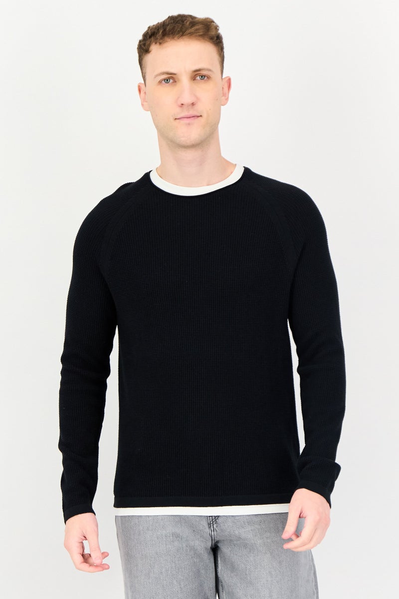 Celio Men Crew Neck Long Sleeves Textured Sweaters, Black - Image 1
