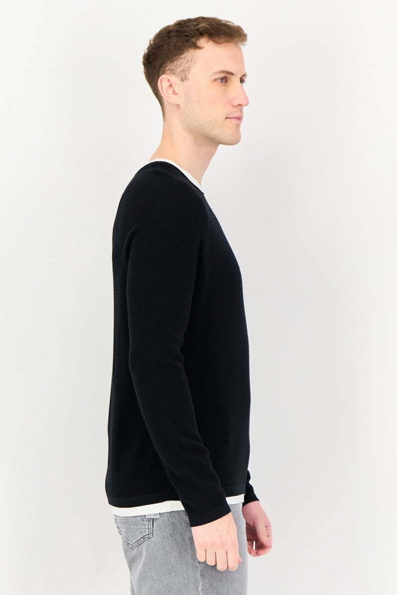 Celio Men Crew Neck Long Sleeves Textured Sweaters, Black - Image 2