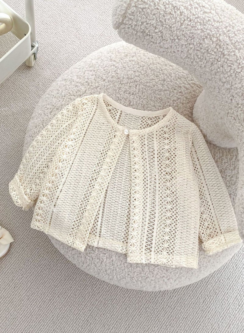 Bafanou Bafanou Baby Girls Solid Cardigan Summer Sun Protection 0-3Y Infant Hollow Clothes  - Image 4