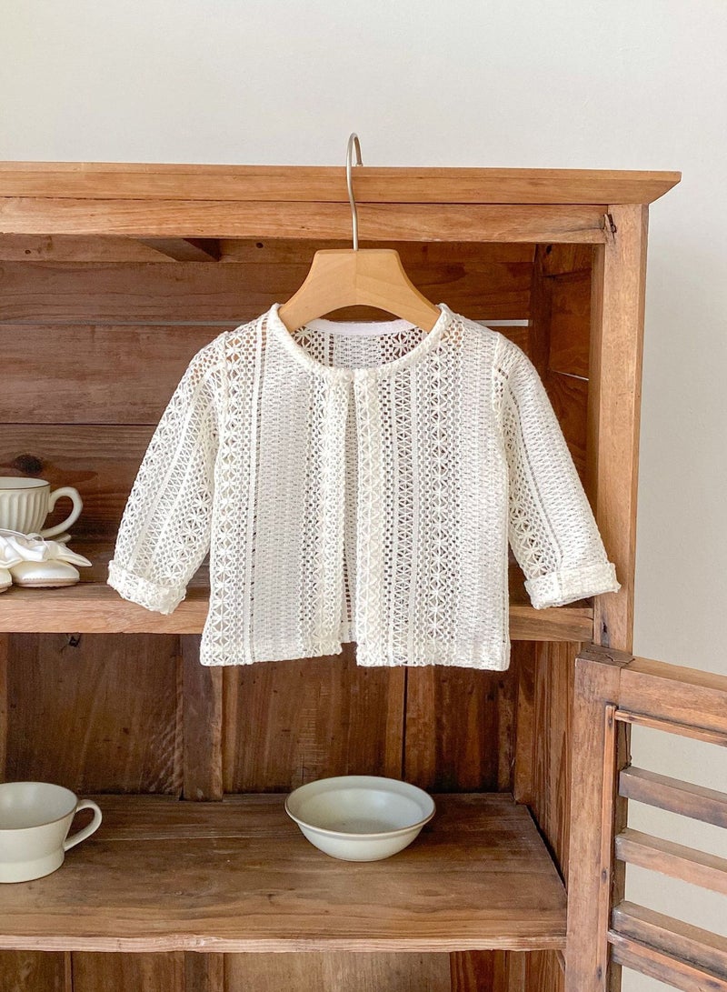 Bafanou Bafanou Baby Girls Solid Cardigan Summer Sun Protection 0-3Y Infant Hollow Clothes  - Image 5