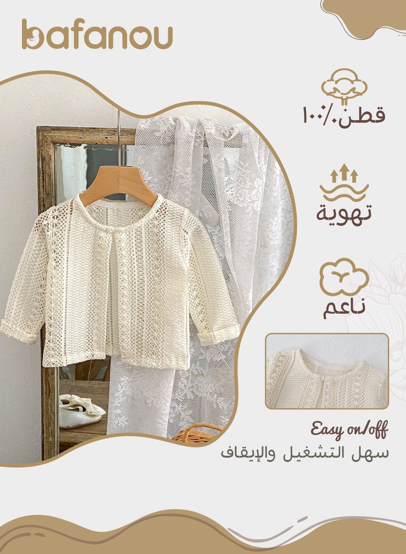 Bafanou Bafanou Baby Girls Solid Cardigan Summer Sun Protection 0-3Y Infant Hollow Clothes  - Image 2