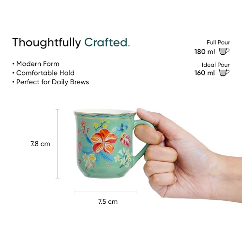 Shay Ceramic Tea Cups Set of 6, Big Bold Floral Mint,180ml | Glossy Finish | Small Cups for Tea (Floral Tea Cups - Mint Big Bold) - Image 4