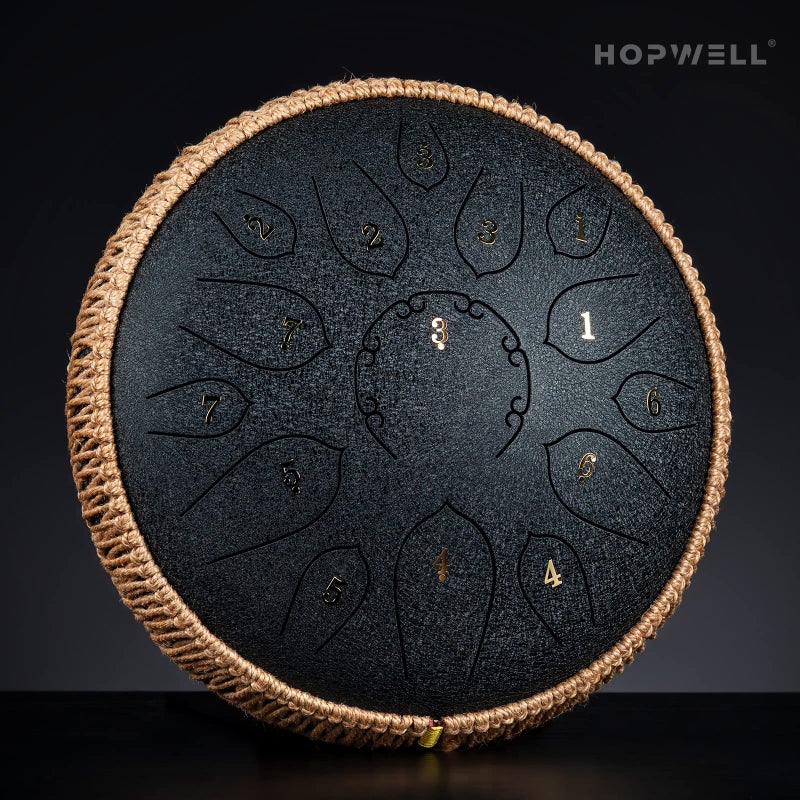 HOPWELL طبلة لسان هوبويل الفولاذية - 15 نغمة 12 بوصة - آلات إيقاع - طبلة بان يدوية مع كتاب موسيقي، عصي طبلة وحقيبة حمل، مفتاح ري، أسود - Image 2