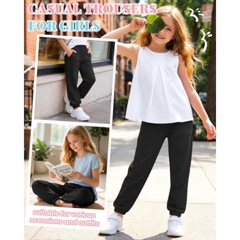 Halfchet Girl's Jogger Lightweight Sweatpants Elastic Waist Athletic Pants with Pockets Loose Fit Casual Activewear 5-14Y - Image 3