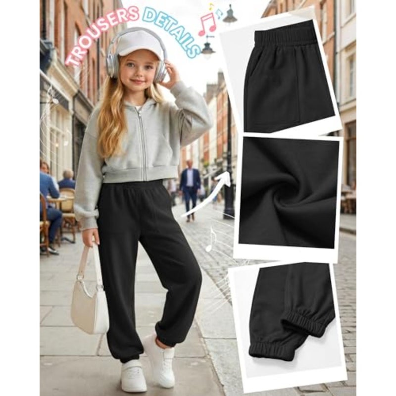 Halfchet Girl's Jogger Lightweight Sweatpants Elastic Waist Athletic Pants with Pockets Loose Fit Casual Activewear 5-14Y - Image 2