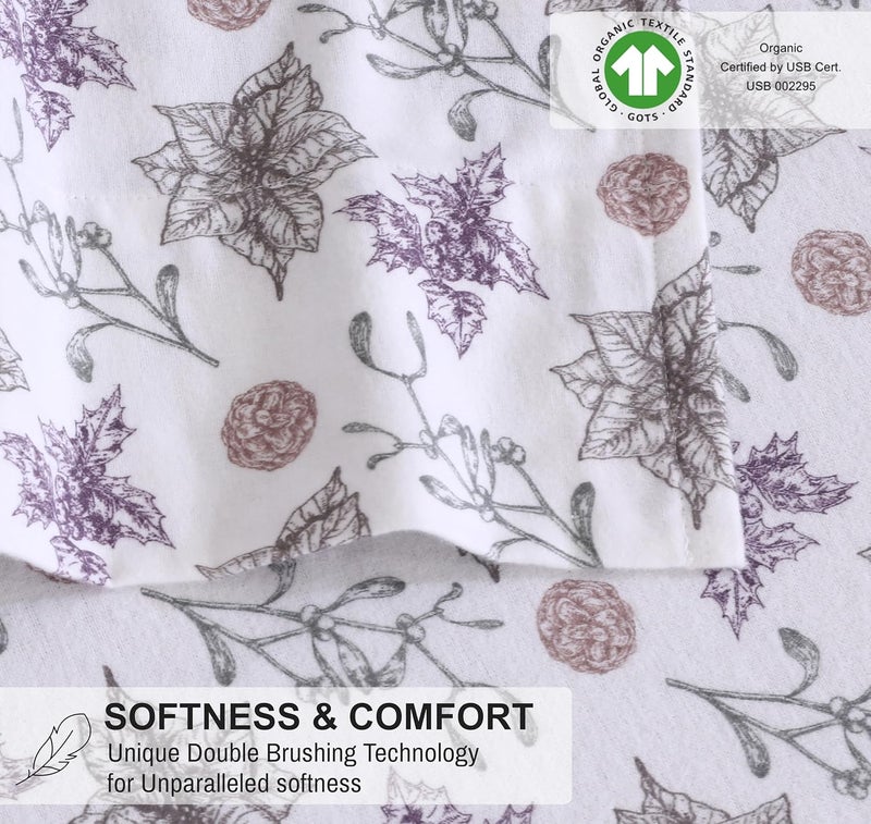 RUVANTI Flannel Sheets Queen Size - GOTS Certified 100% Organic Cotton, 4 Piece Warm, Soft & Breathable Set, Deep Pocket Snug Fit, Double Brushed Cozy All Season Bedding, Fir Affection - Image 3