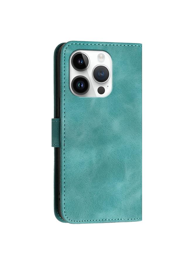 اس-توب جراب هاتف iPhone 14 Pro YX0080 من الجلد القابل للطي بنمط شبكي منقوش على شكل فراشة مع حبل - Image 3