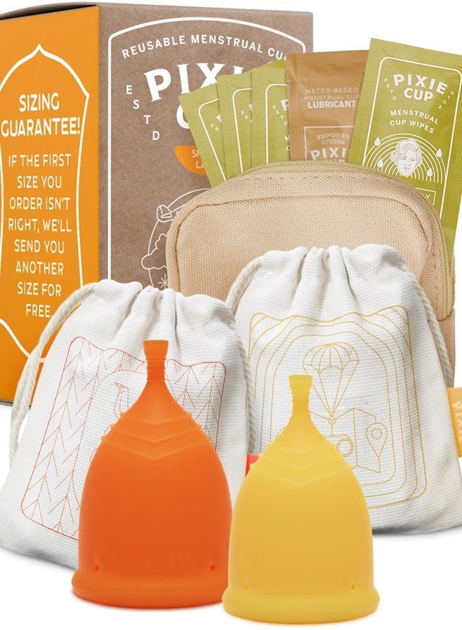Pixie Cup 2 Menstrual Cups - Ranked 1 for Most Comfortable Soft Reusable Period Cups - Wear for 12 Hours - Reduces Cramps - Lasts 10 Years - Tampon and Pad Alternative - Buy One We Give One - Image 1