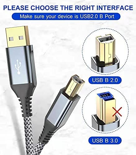 rts Usb Printer Cable Usb 2.0 (2M 6.6 Feet) High Speed Nylon Braided Cord For Cable Compatible With Printers,Scanner For Brother Dell,Hp,Epson,Canon,Xerox,Samsung,Epson,Lexmark Mfc,Oki,Grey - Image 4