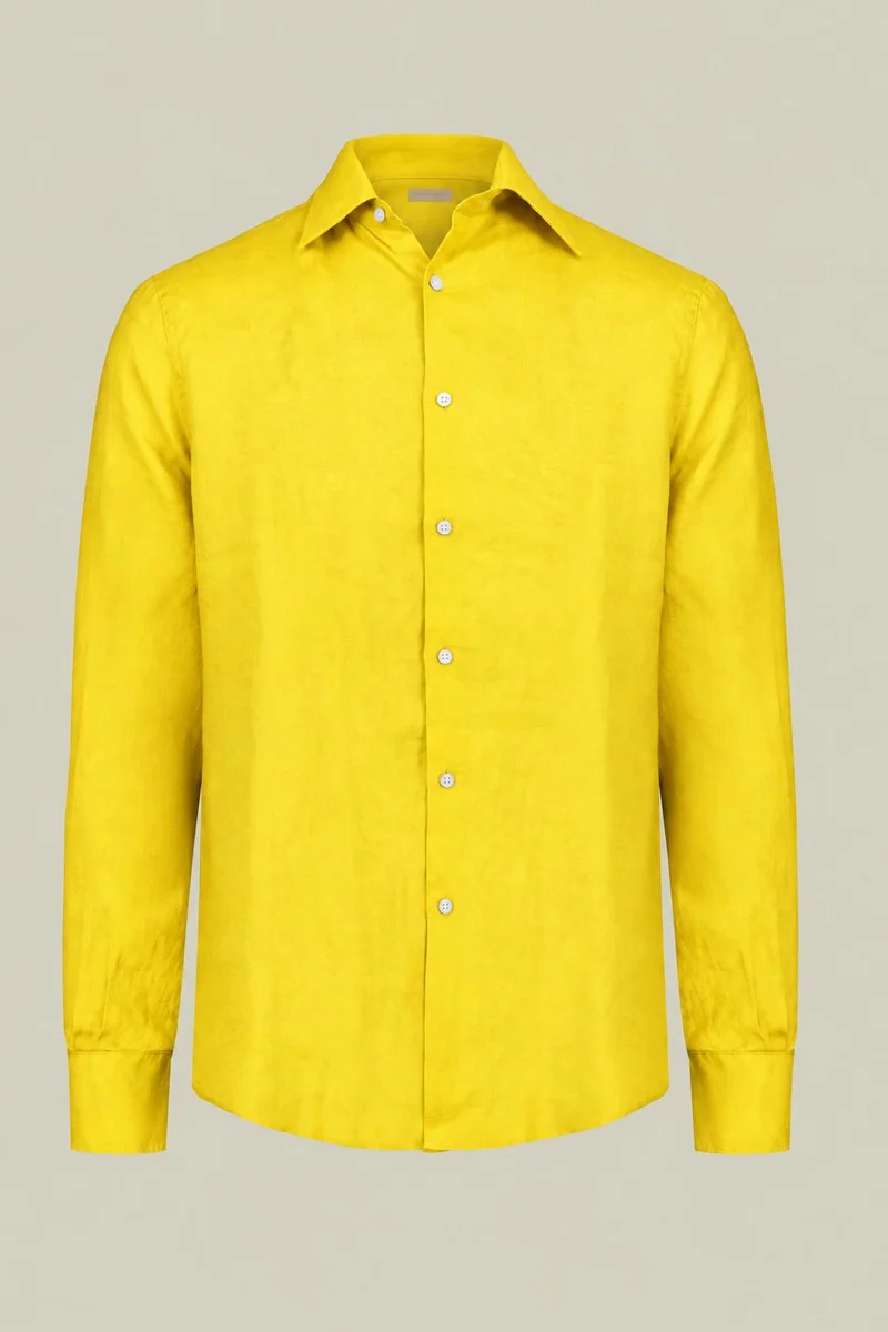 Men's 100% Linen Button-Down Shirt - Yellow