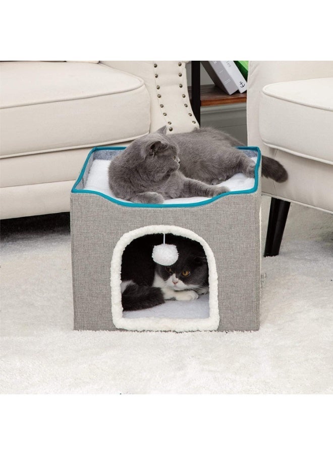 Cat Bed – Large Cat Hole, Equipped With Pom-Pom Hanger And Scratching Post, Foldable Cat Hiding Place. - Image 1