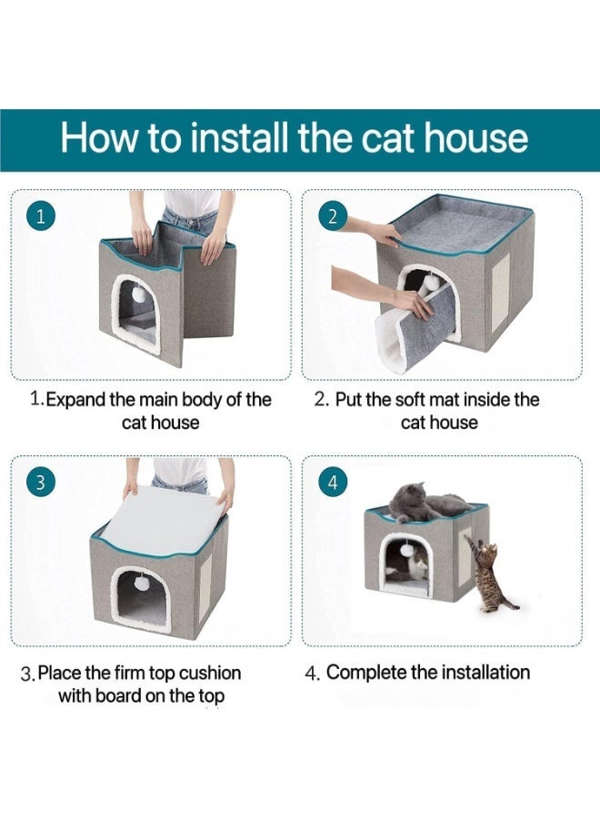 Cat Bed – Large Cat Hole, Equipped With Pom-Pom Hanger And Scratching Post, Foldable Cat Hiding Place. - Image 5