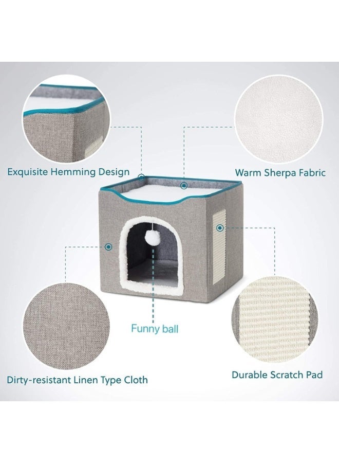 Cat Bed – Large Cat Hole, Equipped With Pom-Pom Hanger And Scratching Post, Foldable Cat Hiding Place. - Image 4