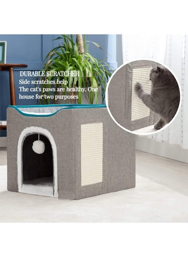 Cat Bed – Large Cat Hole, Equipped With Pom-Pom Hanger And Scratching Post, Foldable Cat Hiding Place. - Image 3