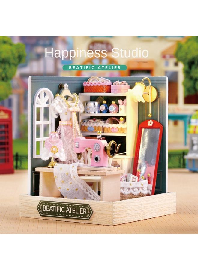 الأزرق جي دبليو Smart House Happiness Pavilion diy مجموعة يدوية ثلاثية الأبعاد ثلاثية الأبعاد نموذج لعبة كوخ وهدايا - Image 5