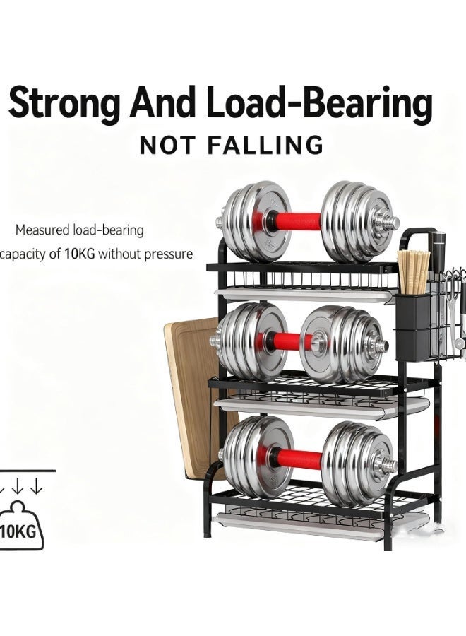 FUOE Dish Drying Rack, 3-Tier Dish Rack Drainboard Set, Kitchen Multi-functional Stainless Steel Removable Cutlery Drain Rack, Dish Drainer with Drip Tray Knife Holder, Cutting Board Holder for Kitchen Dish Strainers for Counter - Image 3