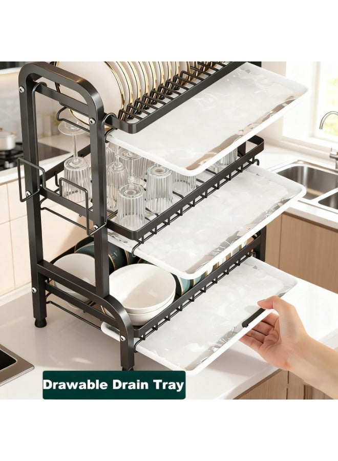 FUOE Dish Drying Rack, 3-Tier Dish Rack Drainboard Set, Kitchen Multi-functional Stainless Steel Removable Cutlery Drain Rack, Dish Drainer with Drip Tray Knife Holder, Cutting Board Holder for Kitchen Dish Strainers for Counter - Image 2