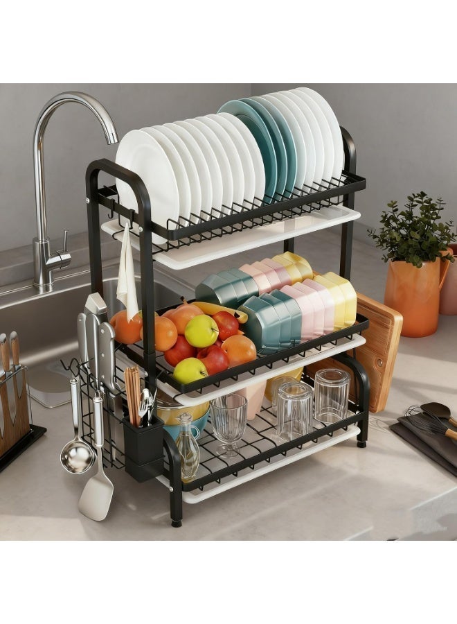 FUOE Dish Drying Rack, 3-Tier Dish Rack Drainboard Set, Kitchen Multi-functional Stainless Steel Removable Cutlery Drain Rack, Dish Drainer with Drip Tray Knife Holder, Cutting Board Holder for Kitchen Dish Strainers for Counter - Image 4