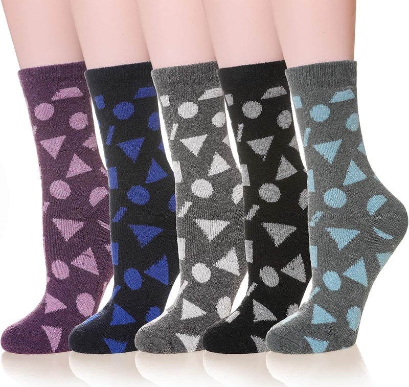 Wool Socks for Women Merino Wool Boot Hiking Thick Thermal Warm Winter Crew Cushion Cozy Work Socks 5 Pairs