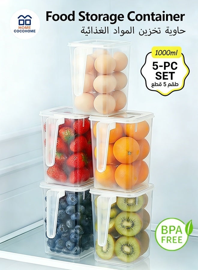 cocohome 5pcs Refrigerator food container/ home-and-kitchen/storage-and-organisation/kitchen-storage-and-organisation with lid， food plastic material, stackable, fruit, egg and vegetable fridge organizer container. - Image 1